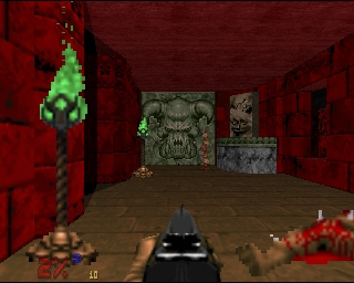 Sinister wall mural and magic mirror in the lair of a Hell Knight
